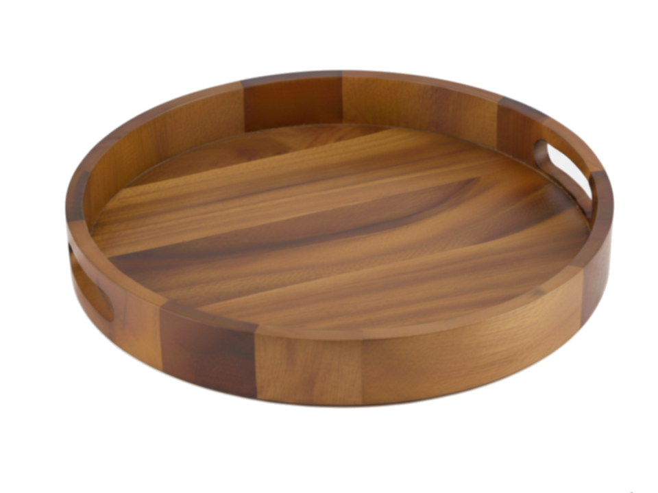 Acacia Wood Round Serving Tray with Handles - Premium Kitchen & Home Decor
