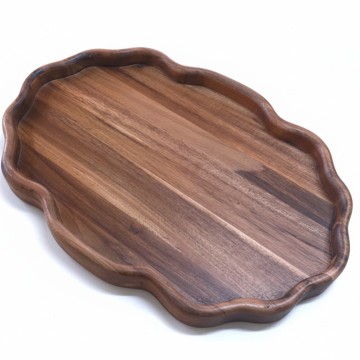 Handcrafted Acacia Wood Scallop Edge Decorative Tray - Versatile Home Accents