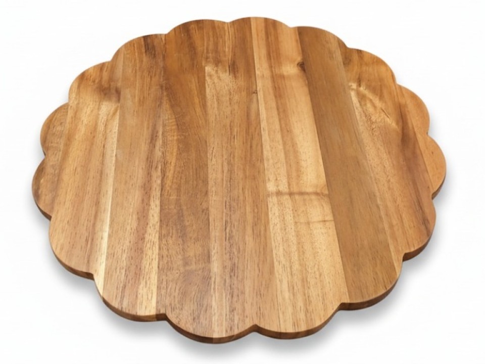 Premium Acacia Wood Scalloped Serving Board - Elegant Home & Kitchen Decor
