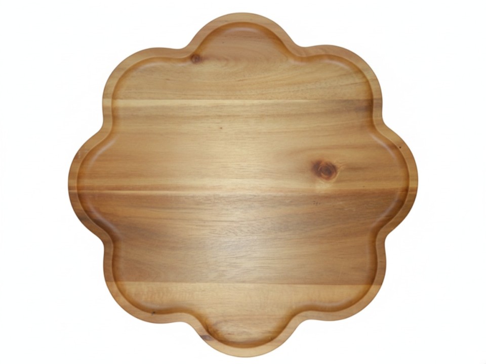 Acacia Wood Scalloped Edge Platter - Natural Serving Tray for Wholesale