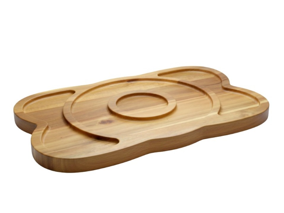 Premium Acacia Wood Serving Platter with Integrated Compartments - Vietnamese Handcraft