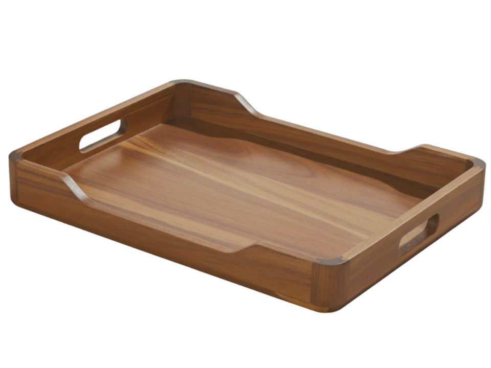 Acacia Wood Serving Tray with Cutout Handles - Premium Kitchen & Home Decor