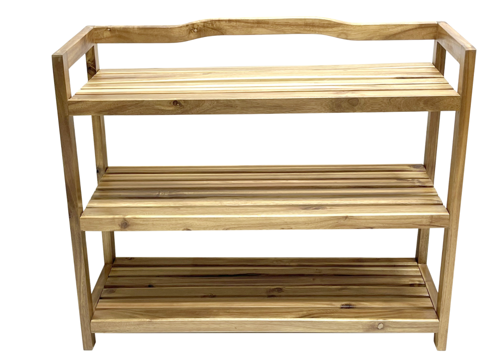 Premium Acacia Wood 3-Tier Knockdown Shoe Rack - Sustainable Entryway Organizer