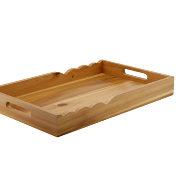 Acacia Wood Serving Tray with Scalloped Edges and Handles - Premium Kitchenware
