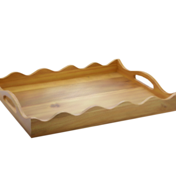 Premium Acacia Wood Wavy Edge Serving Tray with Handles - Eco-friendly Kitchenware