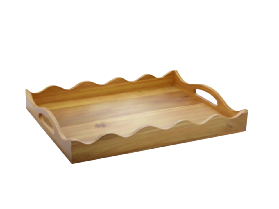 Premium Acacia Wood Wavy Edge Serving Tray with Handles - Eco-friendly Kitchenware