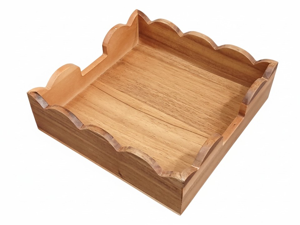 Premium Acacia Wood Wavy Napkin Holder - Rustic Dining Organizer