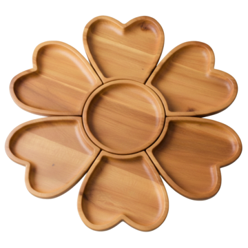 Acacia Wood Flower Serving Platter with Heart Compartments - Versatile Tableware