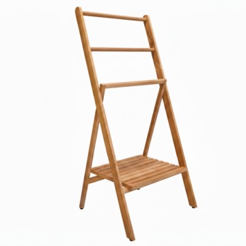 Acacia Wood Ladder Towel Rack with Shelf - Sustainable Bathroom Storage