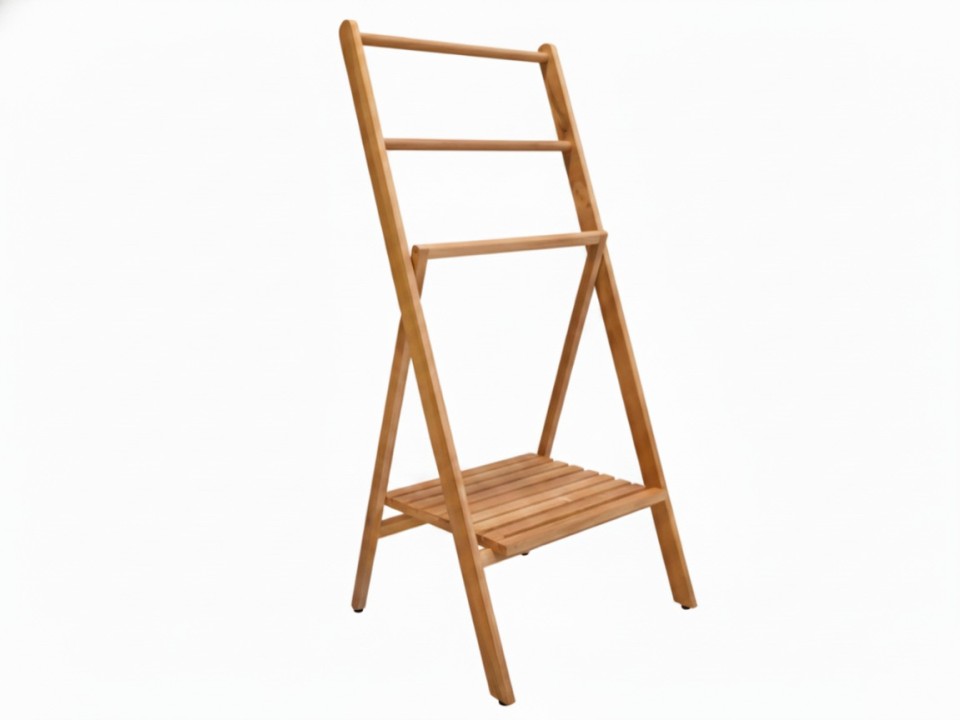 Acacia Wood Ladder Towel Rack with Shelf - Sustainable Bathroom Storage