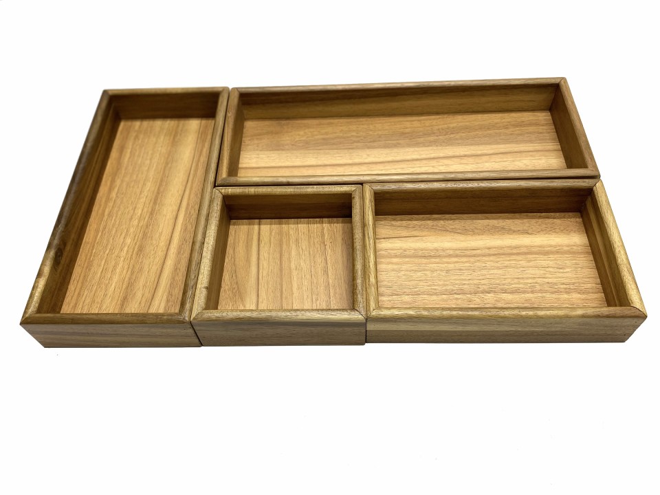 Classic Acacia Wood Drawer Organizer Set - Modular Storage Solution