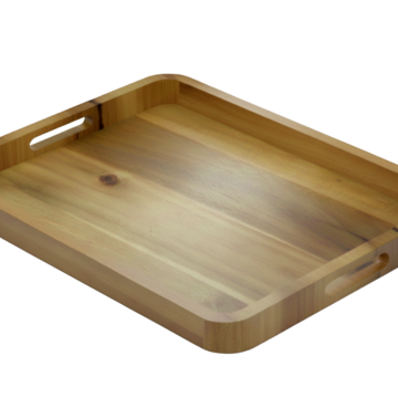 Premium Acacia Wood Serving Tray with Cut-out Handles - Versatile Kitchenware