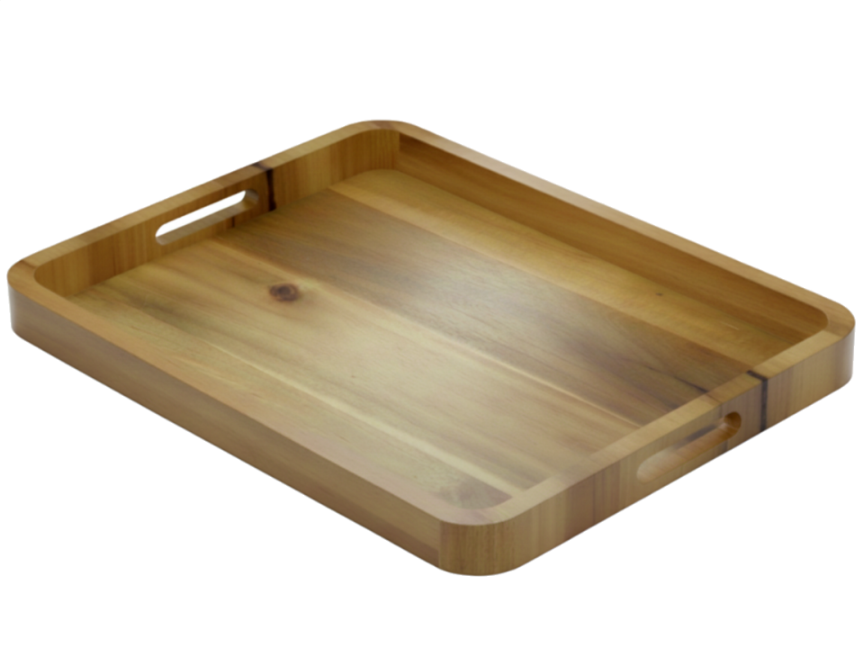 Premium Acacia Wood Serving Tray with Cut-out Handles - Versatile Kitchenware