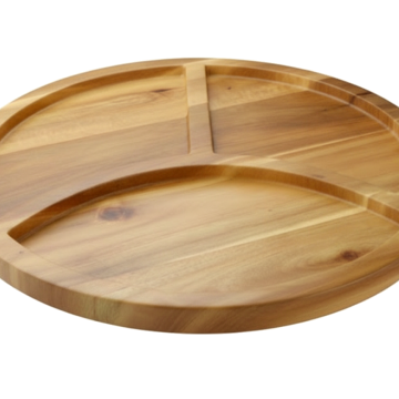 Premium Acacia Wood Round 3-Compartment Serving Tray - Sustainable Kitchenware