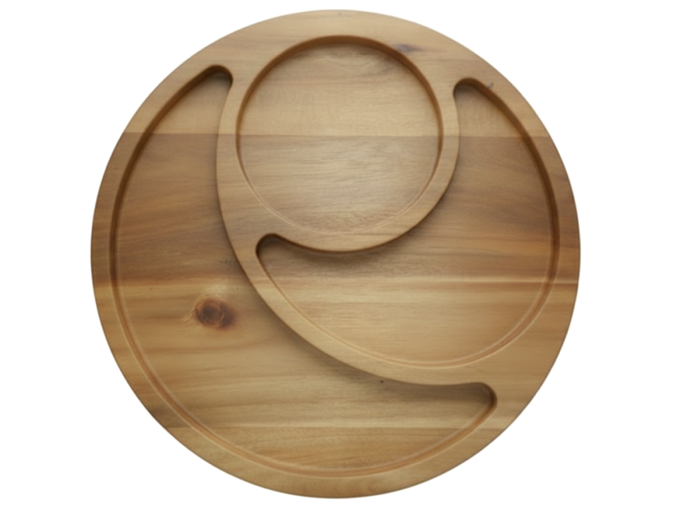 Premium Acacia Wood Round Partitioned Serving Tray - Eco-Friendly Kitchenware