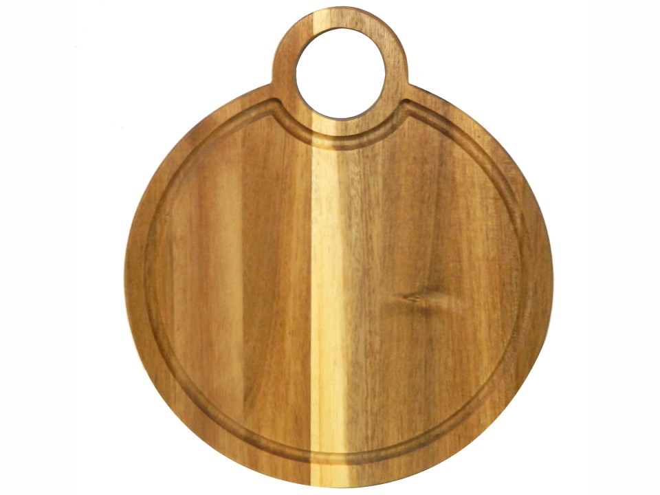 Natural Round Acacia Wood Serving Board with Handle - Premium Kitchen & Home Decor