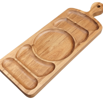 Natural Acacia Wood Serving Tray with Multiple Compartments - Premium Food Service Platter