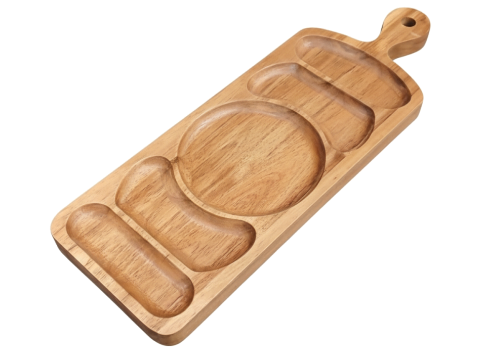 Natural Acacia Wood Serving Tray with Multiple Compartments - Premium Food Service Platter