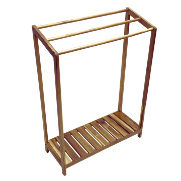 Acacia Wood Freestanding Towel Rack with Slatted Shelf - Bathroom & Laundry Organizer