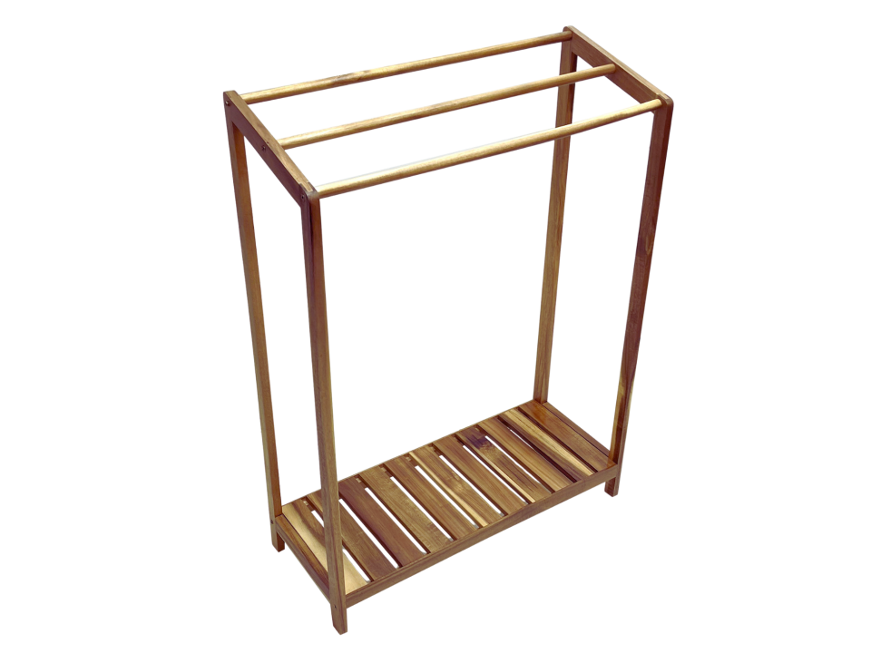 Acacia Wood Freestanding Towel Rack with Slatted Shelf - Bathroom & Laundry Organizer