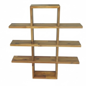 Acacia Wood Wall Shelf - Geometric Design Storage Unit