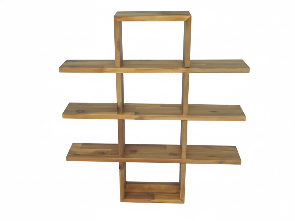 Acacia Wood Wall Shelf - Geometric Design Storage Unit