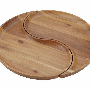 Acacia Wood Yin-Yang Serving Platter - Sustainable Sectioned Tray