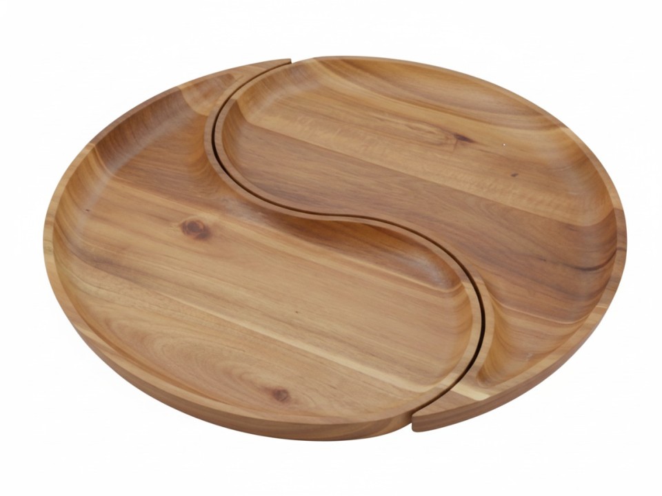 Acacia Wood Yin-Yang Serving Platter - Sustainable Sectioned Tray