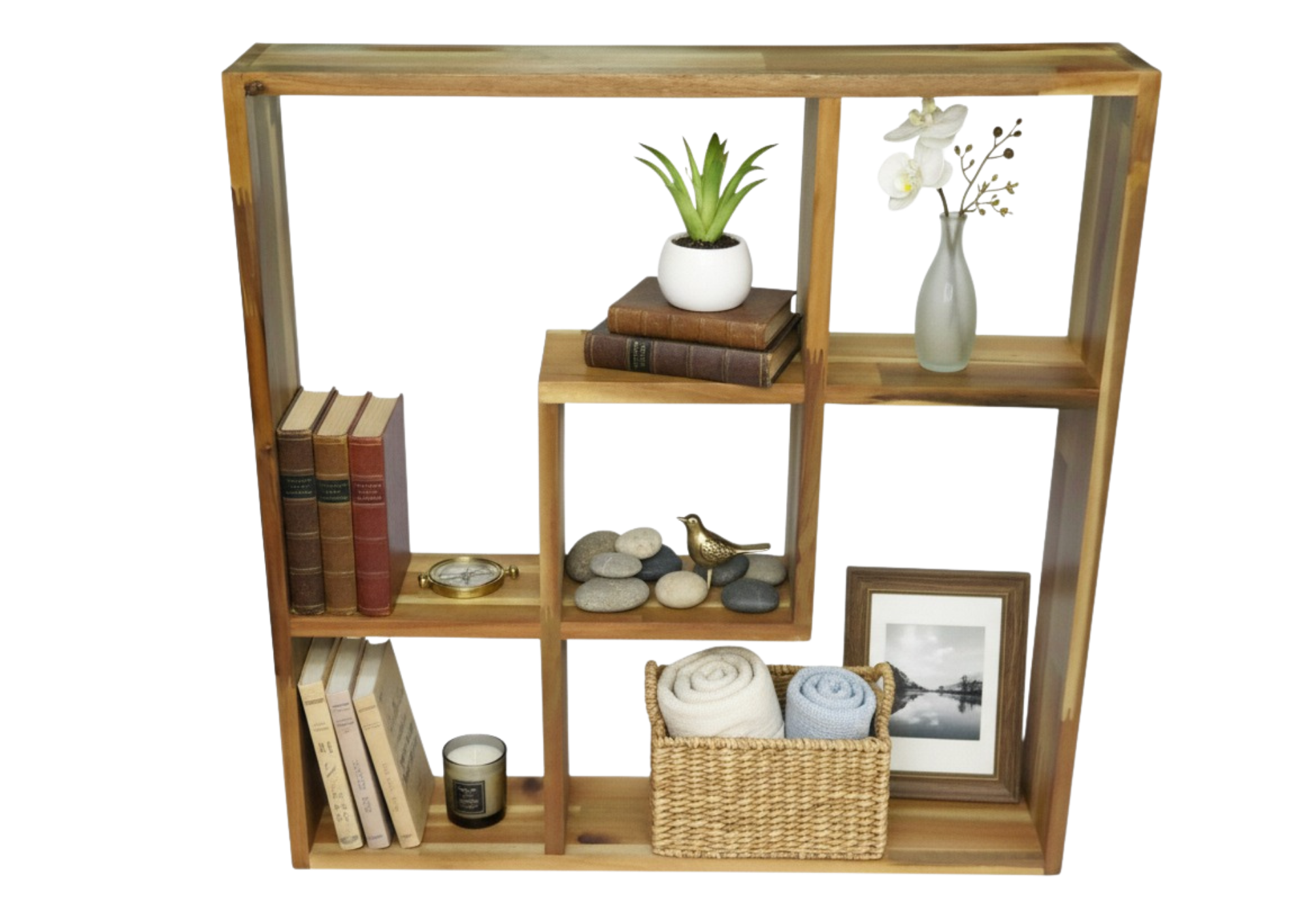 Acacia Wood Geometric Wall Shelf - Storage & Decor | USA & EU