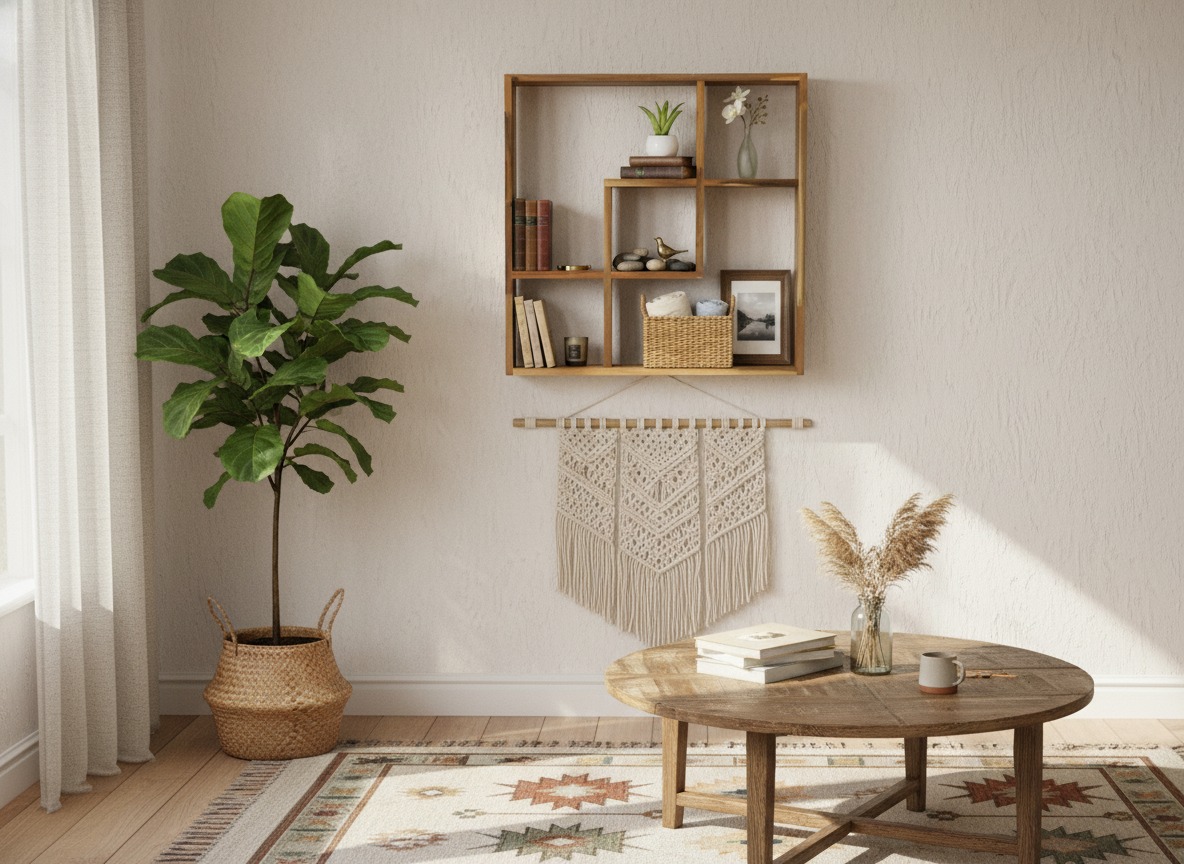 Acacia Wood Geometric Wall Shelf - Storage & Decor | USA & EU