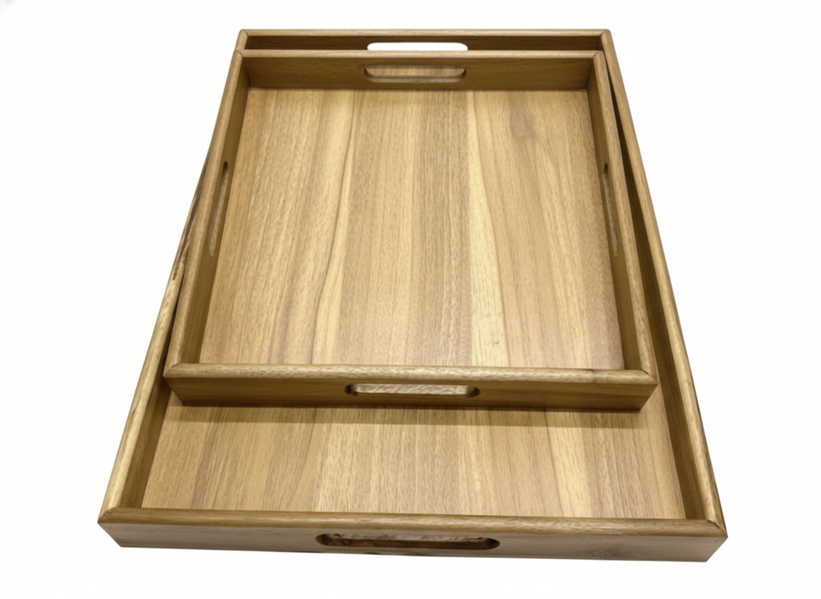 Superior Acacia Wood Trays - Set of 2 Serving Trays for US & EU