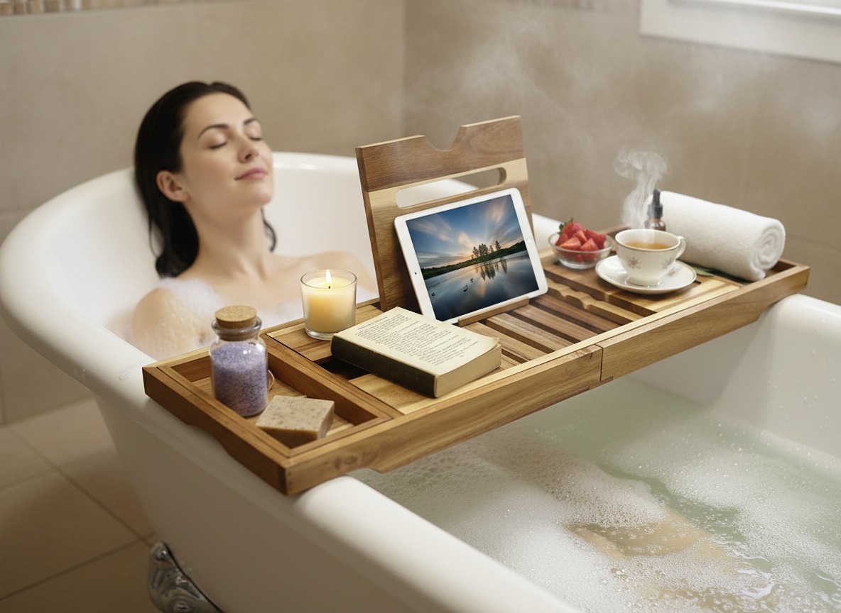Acacia Wood Bath Caddy | Expandable Bathtub Tray US/EU