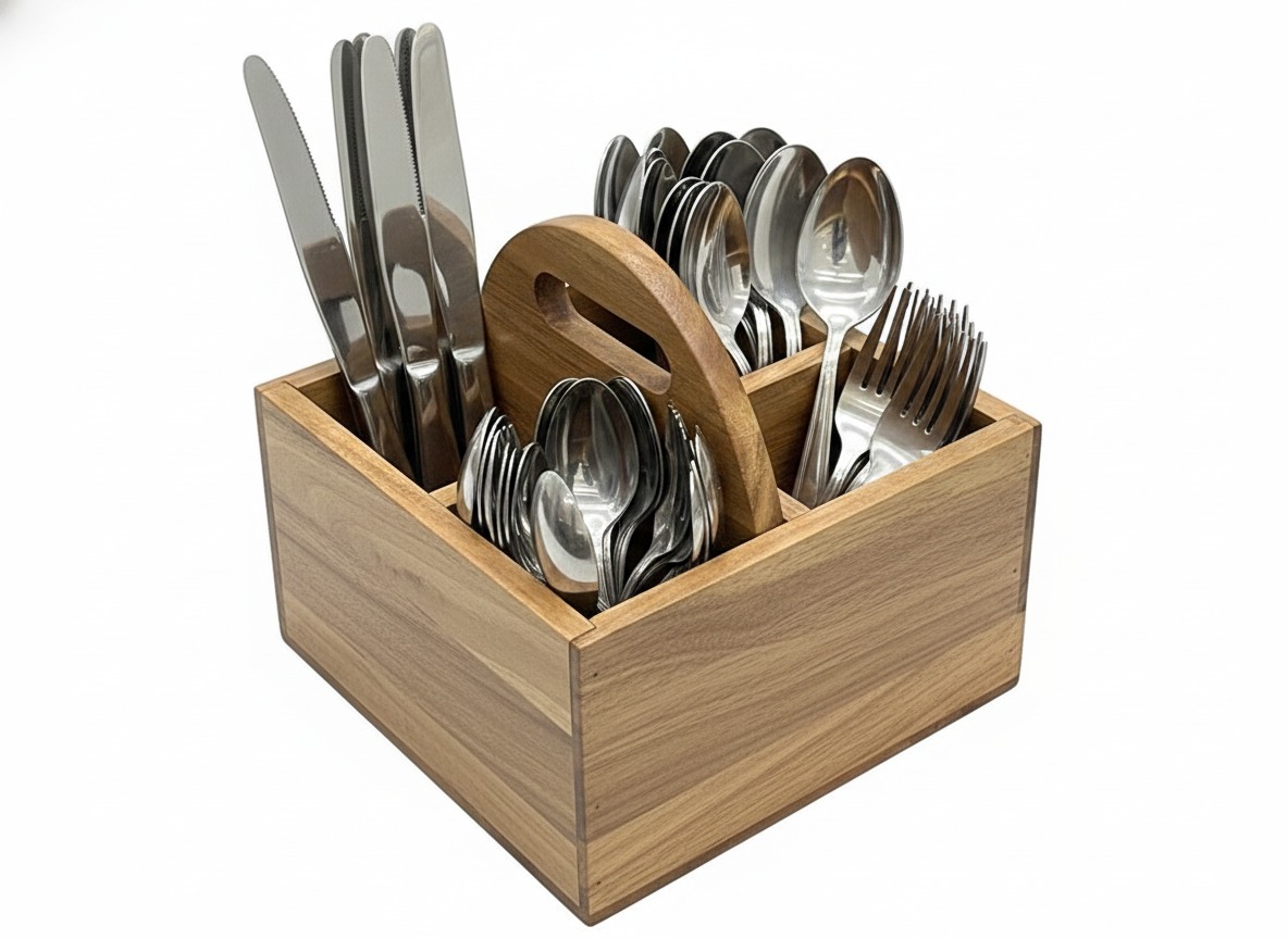Acacia Wood Flatware Caddy | Premium Kitchen Organizer US/EU