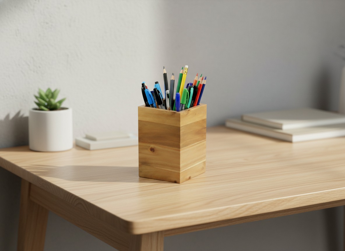 Acacia Wood Pencil Holder - Premium Desk Organizer | US & EU