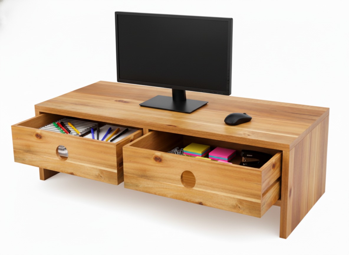 Acacia Wood Monitor Stand - Ergonomic Desk Riser US/EU