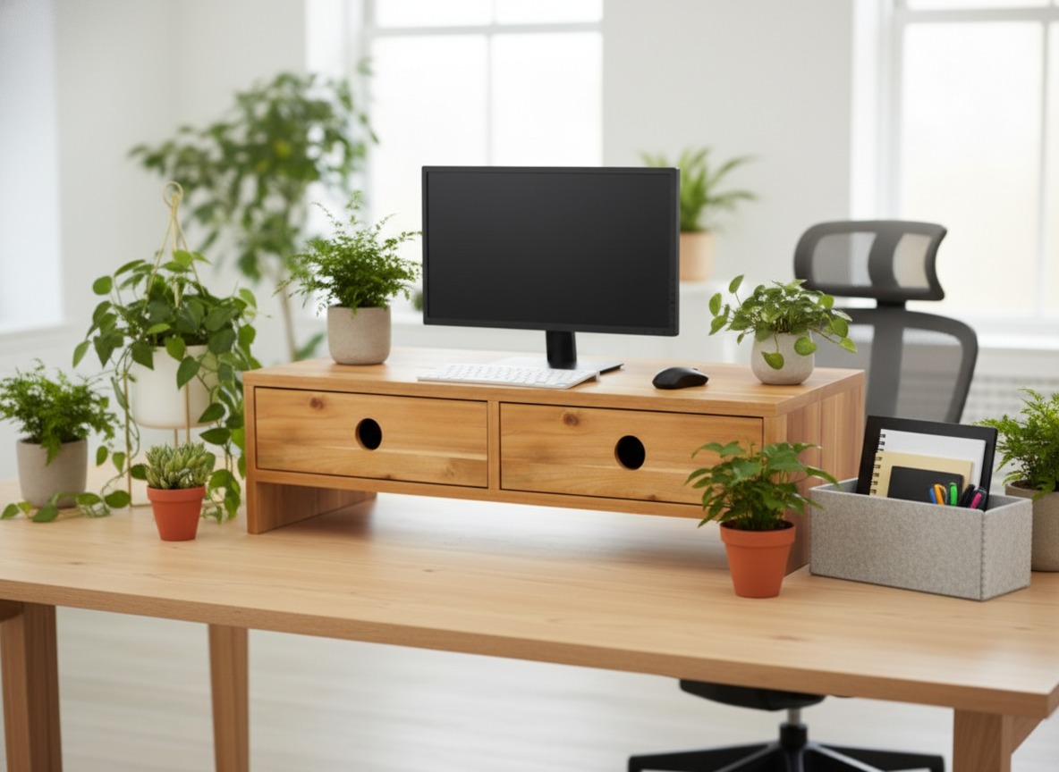 Acacia Wood Monitor Stand - Ergonomic Desk Riser US/EU