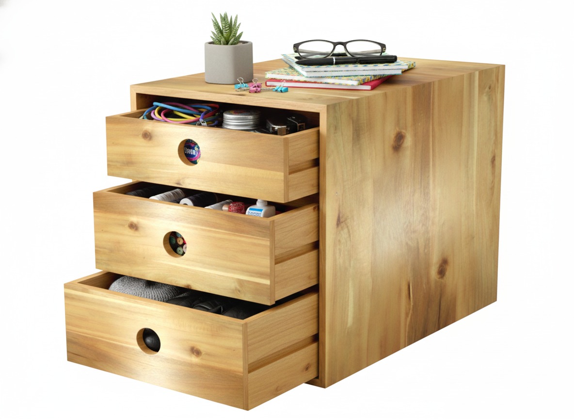 Acacia 3-Drawer Desktop Organizer - Natural Wood | US & EU