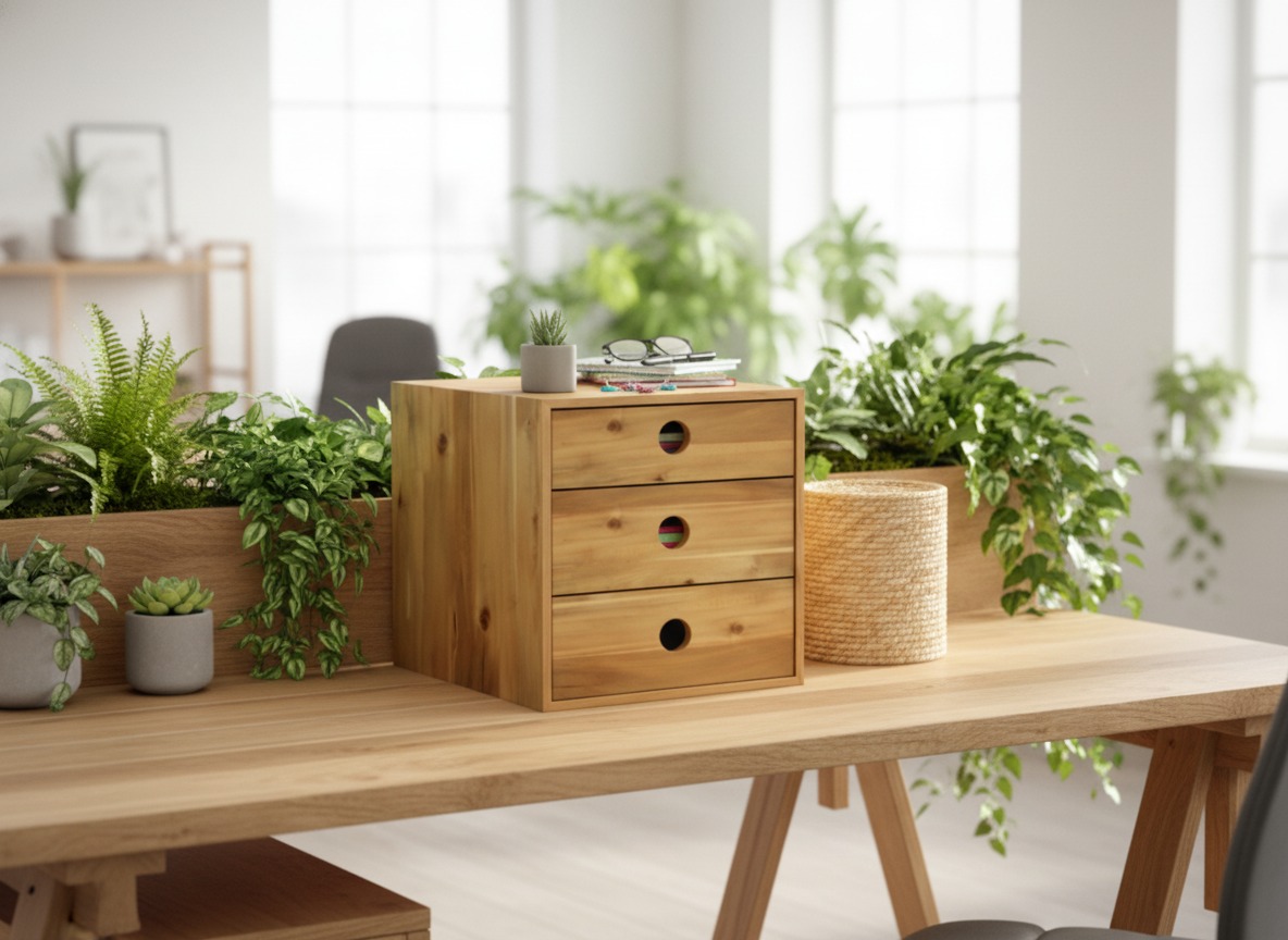 Acacia 3-Drawer Desktop Organizer - Natural Wood | US & EU