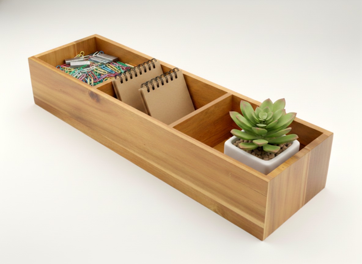Acacia Wood Divided Organizer - Desk & Home Storage | USA & EU