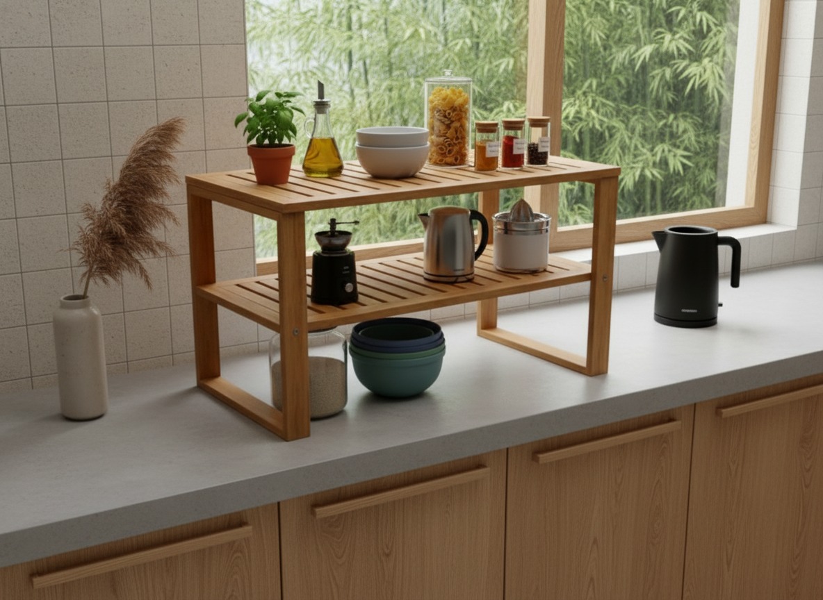 Acacia Wood Kitchen Shelf | Durable 2-Tier Storage for US & EU