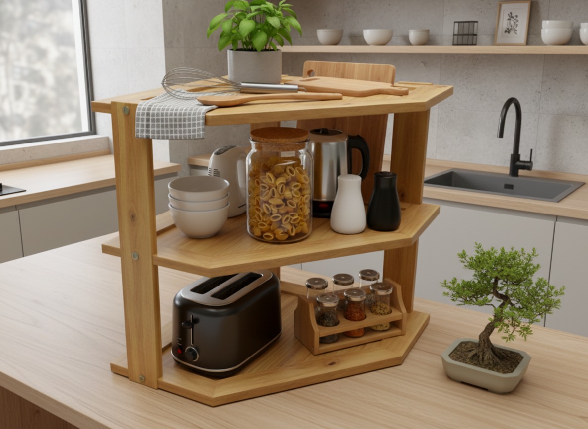Acacia Corner Kitchen Shelf | Space-Saving Storage US & EU