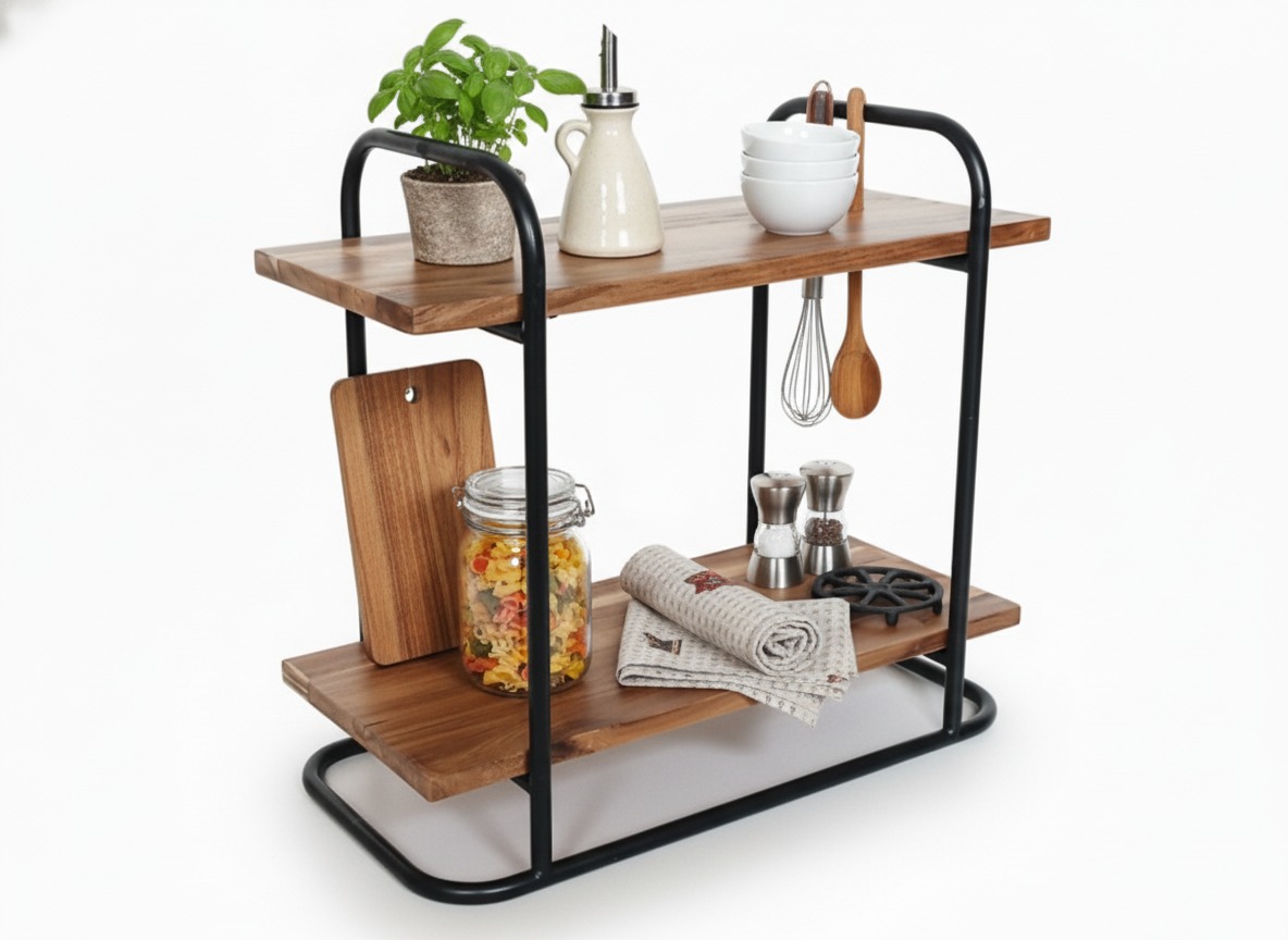 Acacia Wood Kitchen Shelf | Industrial Design | US & EU
