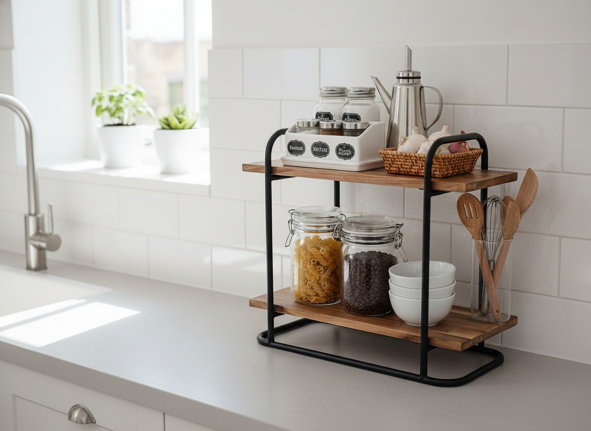 Acacia Wood Kitchen Shelf | Industrial Design | US & EU