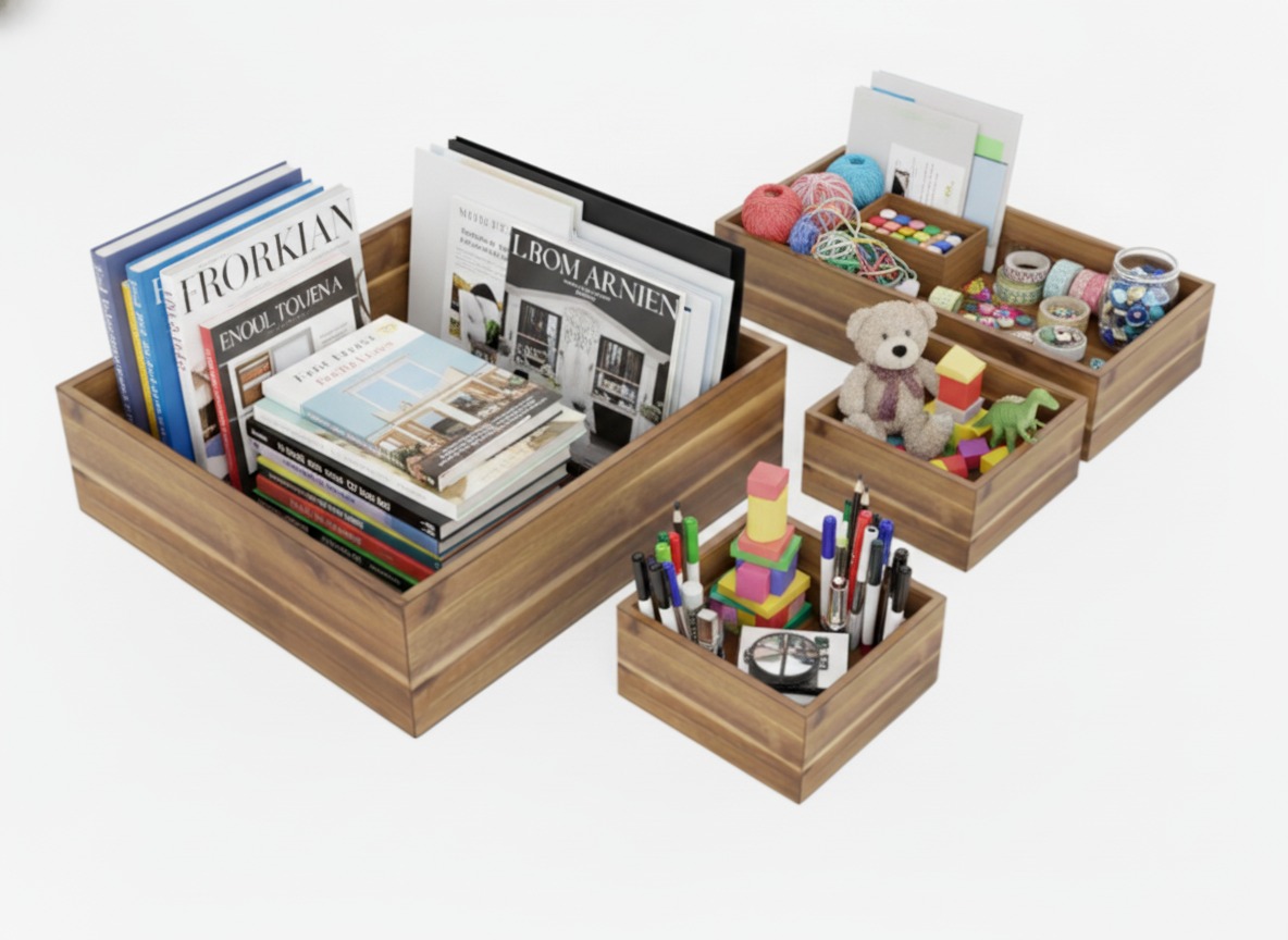 Acacia Wood Storage Bins 4pc - Organize Your Home | US & EU