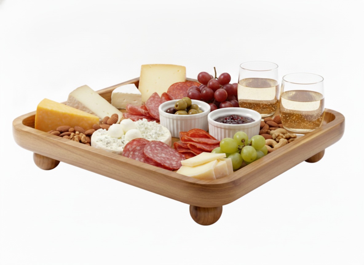 Ultimate Square Acacia Wood Footed Platter Wholesale