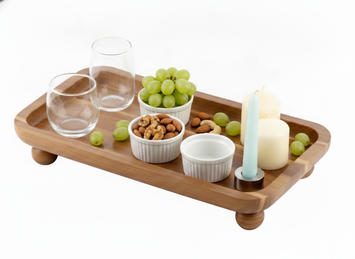 Premium Acacia Footed Platter | Wholesale Wood Riser