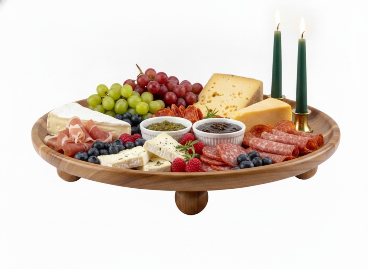 Superior Round Acacia Wood Footed Platter