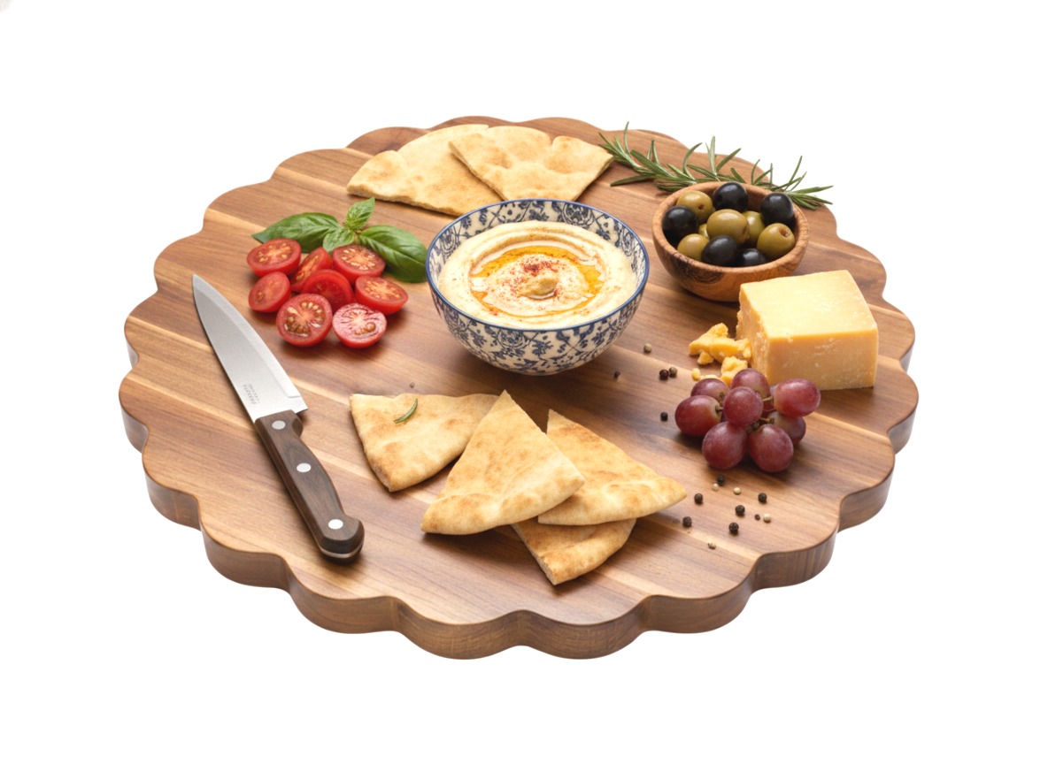 The Ultimate Round Acacia Scalloped Cutting Board