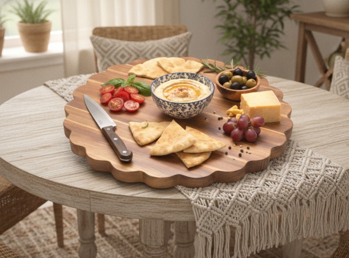 Ultimate Round Acacia Scalloped Cutting Board - Wholesale