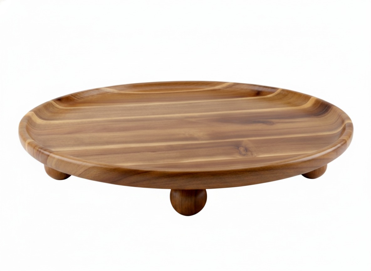 Superior Round Acacia Wood Footed Platter